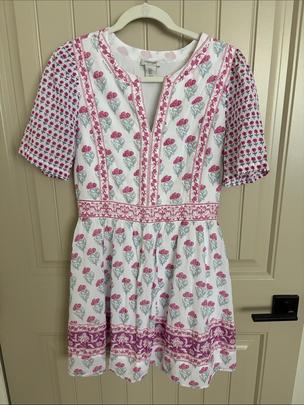 Pink Floral Lined Cotton Dress